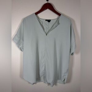 Eileen Fisher Womens S/S Mandarin Collar Shirt Blouse in a Mint Green $198 Flowy